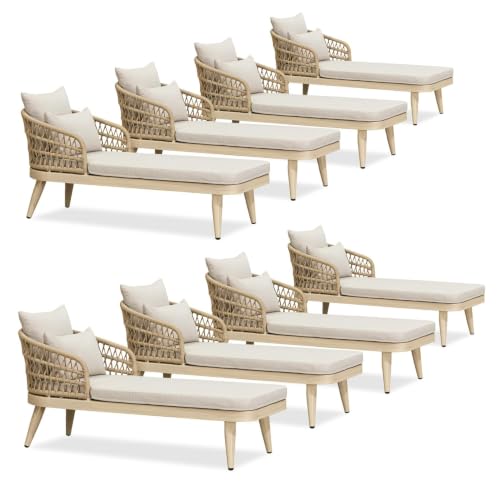 Image of PURPLE LEAF Patio Chaise Lounge Chair with 2 Pillows Aluminum Light Oak