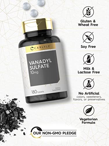 Vanadyl Sulfate 10Mg | 180 Tablet Capsules | With Chromium Picolinate | Vegetarian, Non-Gmo, Gluten Free Supplement | By Carlyle #TOP3