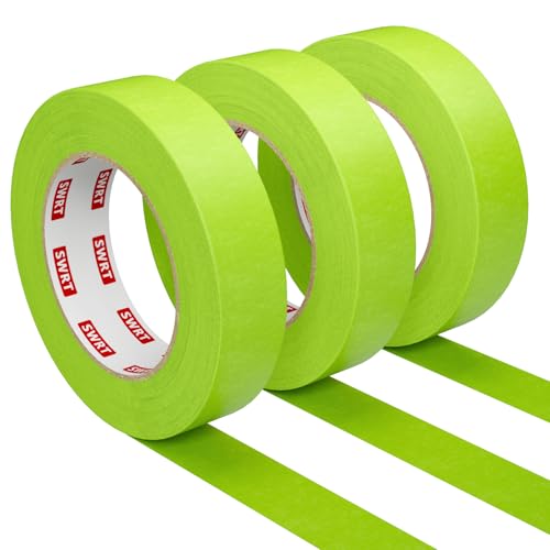 SWRT Green Painters Tape, 1 Inch x 55 Yards, 3 Rolls (165 Yards Total), Automotive Masking Tape for Car Painting, Heat Resistant, Clean Removal, No Residue, Multi-Surface Painter’s Tape