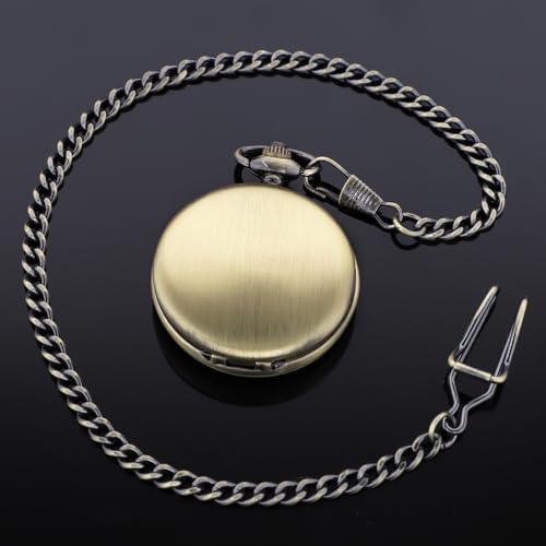Image of Tiong Smooth Pocket Watches Quartz Arabic Numerals Men Pocket Watch with Chain&Box