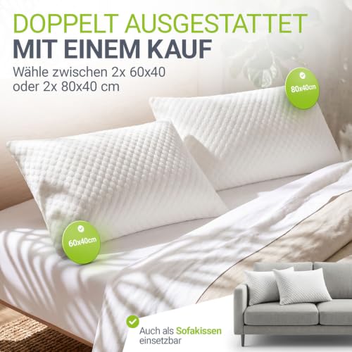 Juskys Kopfkissen 2er Set 40x80 cm mit Memoryschaum, ergonomisch, Weiß – Bild 3