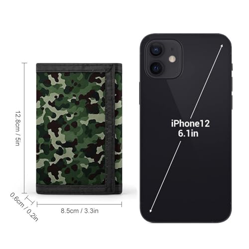 Green Camouflage Trifold Wallets for Men Women Rfid Blocking Wallet Slim, 8 Card Slots 1 Note Compartments & 1 Id Window, Minimalist Front Pocket Wallets, Coin Zipper Pocket-Black2