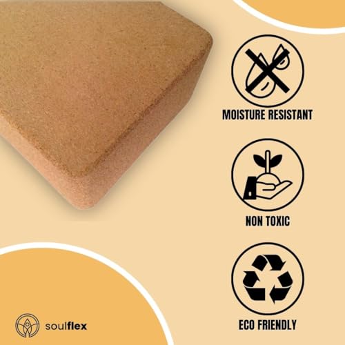 Image of Soulflex Imported High-Density Cork Yoga Block | Set Of 2 Premium Yoga Bricks | Yoga Accessory For Men & Women | Improve Posture, Balance, Performance | 3x6x9 Inches Yoga Prop For Asanas