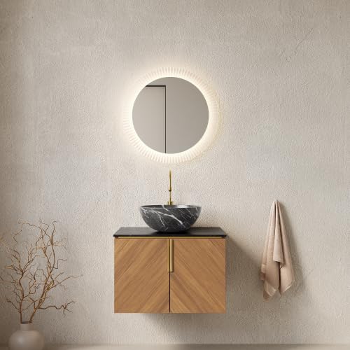 vutizal Szafka pod umywalkę 61 cm z czarnym zlewozmywakiem ceramicznym, meble łazienkowe z blatem spiekanym i 2-drzwiową szafką, Soft Close, wygląd drewna espresso