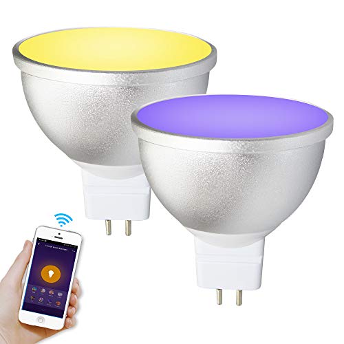 BENEXMART Gu5.3 Bombilla LED MR16 de 12 V WiFi Alexa Google Home Assistant IFTTT Tuya Smart Life APP Control remoto RGB LED Lámpara de atenuación (2 unidades)