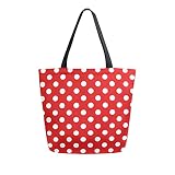 ALAZA Polka Dot Red White Large Canvas Tote Bag Reusable Grocery Shopping Bag with Handles, Heavy Duty, Washable