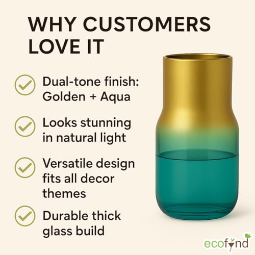 Image of ecofynd Glass Vase for Flowers Plants, Modern Decorative Vase for Home Decor Center Table, Bedroom, Living Room, Office Decoration, Wedding or Gifts, Luster Glass Vase, (GVASE012, Sky Blue)