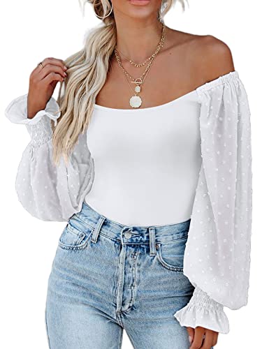 Zeagoo polka dot leotard women off shoulder shirt long sleeve soft bodysuit tops