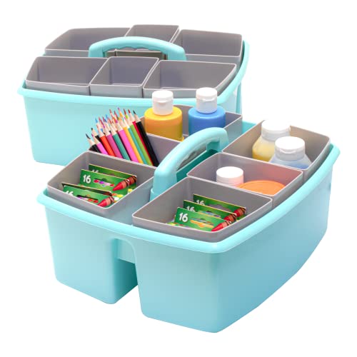 Image of Storex Large Classroom Caddy with Cups, 13 x 11 x 6.575 Inches, Teal, Case of 2 (00984U02C)