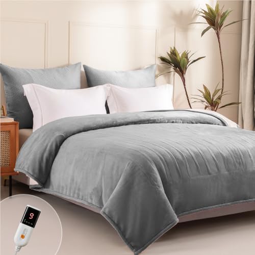 Templewet Heated Blanket Full Size - Single Controllers Electric Blanket Full with 9 Heat Settings & 10 Hour Auto Off,Overheat Protection,Machine Washable 72"x84"(Dark Gray)