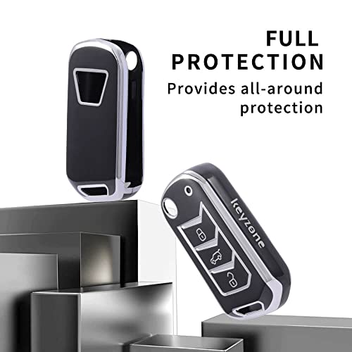 Image of Keyzone TPU Car Key Cover & Keychain fit for: Mahindra Thar, Scorpio, XUV 300, XUV700, Bolero, XUV400, Marazzo, TUV300 Plus Flip Key (Silver Black with Silver Black Keychain)