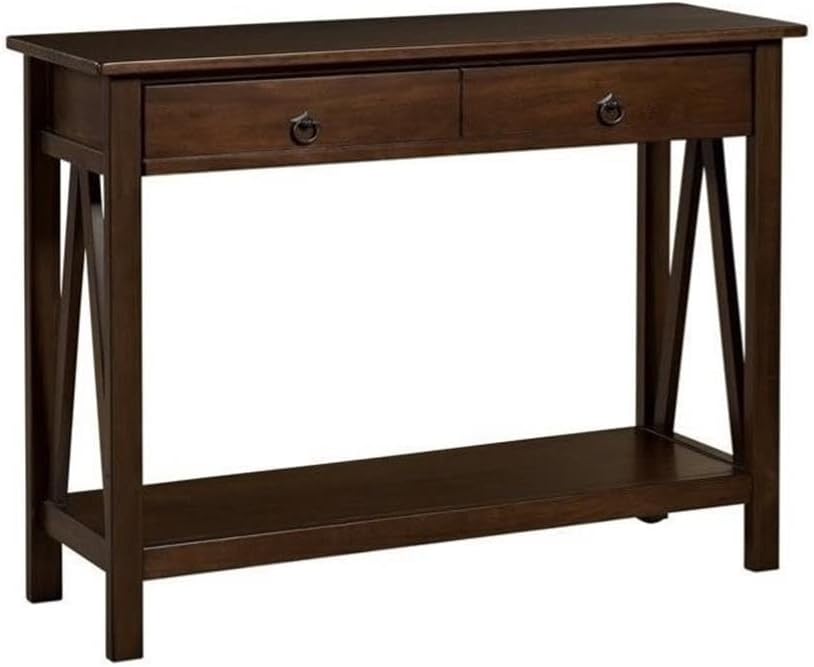 Pemberly Row Console Table, 42 in Wide, Pine and Painted MDF, Antique Tobacco Finish, 2-Drawer Storage, Durable Compact Design for Living Room or Entryway