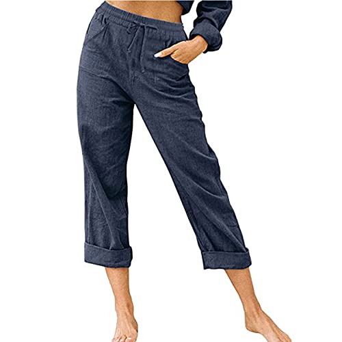 LOKIH Pantalons pour Femmes Pantalons Taille Haute Élastiqués Pantalons De Travail Décontractés Amples pour Femmes Quotidien,Bleu,XXL Cover