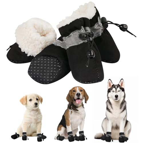 Hundeschuhe Winter, Plüsch Hundeschuh Pfotenschutz, Rutschfest...