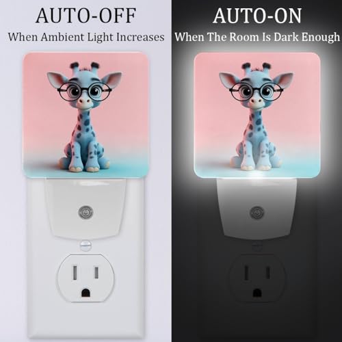 Image of NEWzone Cute Giraffe Night Light [2 Pack], Plug in Wall Led Night Lights Decor for Boys Girls Room, Dusk to Dawn Sensor Wall Lamp for Stairway /Bedroom /Kitchen /Nursery Room