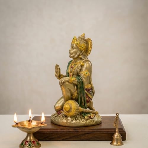 Image of Blessing Hanuman Idol - Multicolor Sitting Bajrangbali Murti with Gada for Home Temple Decor | Lord Hanuman Ji Statue for Strength, Protection & Devotion | Puja Showpiece Gift (7 Cm Hanuman ji)