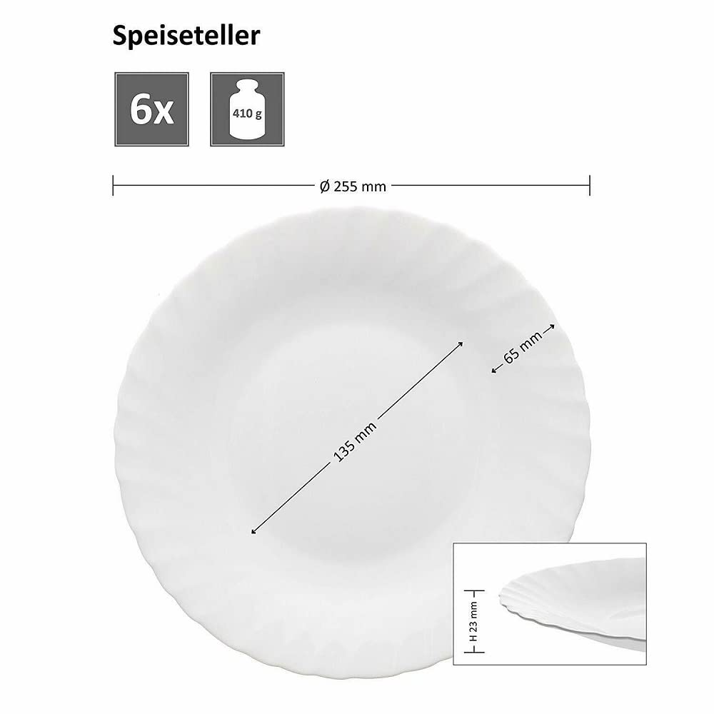 Servizio di Piatti per 6 o 12 Persone da tavola 18 o 36 Pezzi in Cucina infrangibile Bianco Prima-Servizio 12 Persone