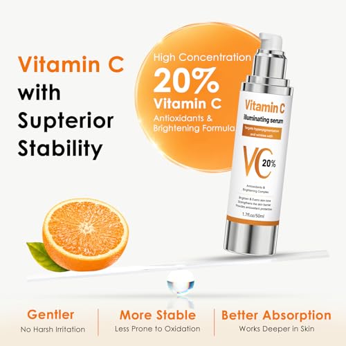 Vitamin C Serum for Face, 20% Vitamin C Serum for Mature & Aging Skin, Gentle Anti Aging Face Serum with Hyaluronic Acid, Vitamin B5 for Fine Lines, Wrinkles & Uneven Tone, Boosting Glow, 1.7 Fl Oz - Image 6