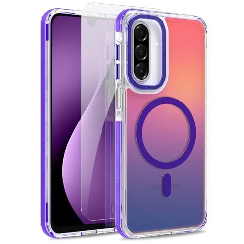 Image of Magnetic Case for Samsung Galaxy A17 5G [Compatible with Magsafe] [Cute Fashion Fluorescent Design] [1 Screen Protector] Slim Translucent Matte Case for Galaxy A17 5G 6.7 inch, Purple
