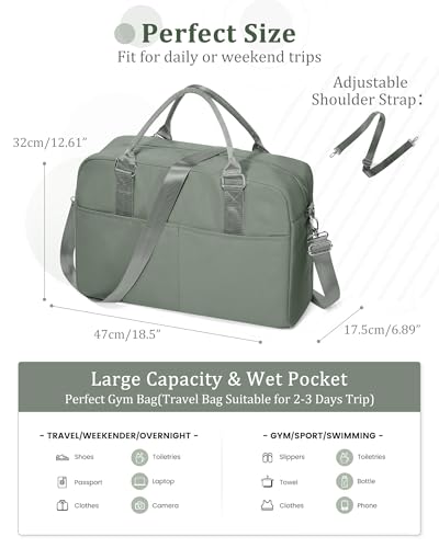 Image of Gym Bag for Women,Travel Duffle Bag for Travel with Wet Pocket Weekender Overnight Carry On Tote Bag Luggage Bag with Trolley Sleeve Personal Item Travel Bag Hospital Diaper Bag Green