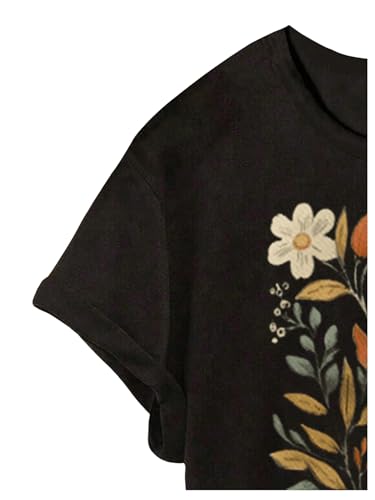OYOANGLE Girl's Floral Graphic Short Sleeve T Shirt Crew Neck Drop Shoulder Causal Tee Tops4