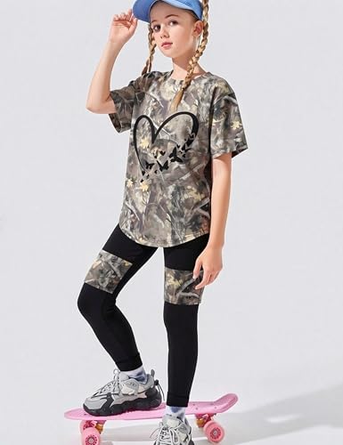 Image of Girls 2 Piece Outfits Kids Clothes Pants Sets Print Short Sleeve Top Leggings Spring Summer Tracksuit 4-13Y