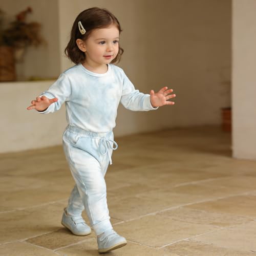 Image of 2Pcs Kids Girls Tie Dye Sweatsuit Child Cotton Long Sleeve Outfits Set Sport Tracksuit Tops + Sweatpants