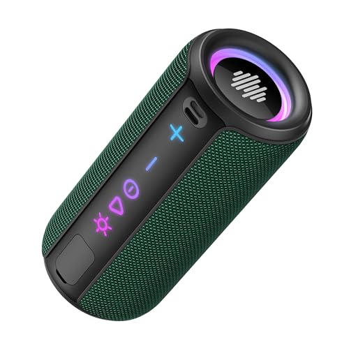 TIMU Portable Bluetooth Speaker, Powerful Sound Wireless Speaker: Boost Bass, 8 RGB Modes, IPX7 Waterproof, TWS Pairing, Beach/Vacation Essentials（Dark Black）
