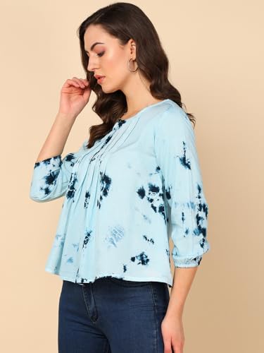 Image of Maaesa Pink Split Tie Dyed Rayon Staple Top