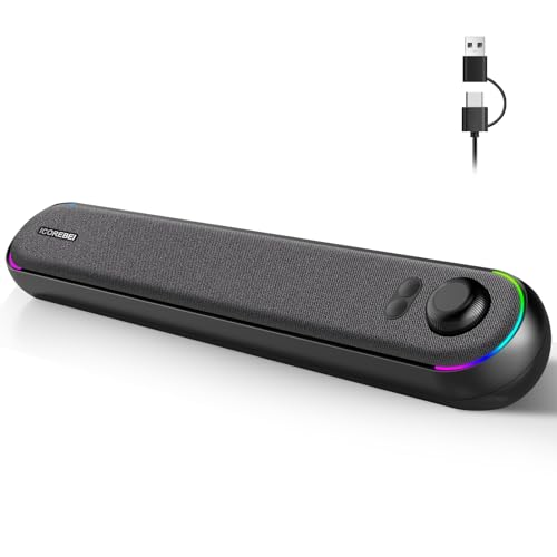 Image of Desktop Computer Speakers, Stereo Soundbar, Bluetooth 5.3, USB/Type-C Power and Audio Transmission, Plug-and-Play, Compatible with PC, Mac, Laptops, Monitors, RGB Lighting, Wired Gaming Speakers