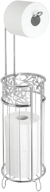mDesign Freestanding Toilet Paper Holder - The Ideal Toilet Roll Dispenser - Bathroom Paper Holder with Space for 3 Spare Rolls - Silver