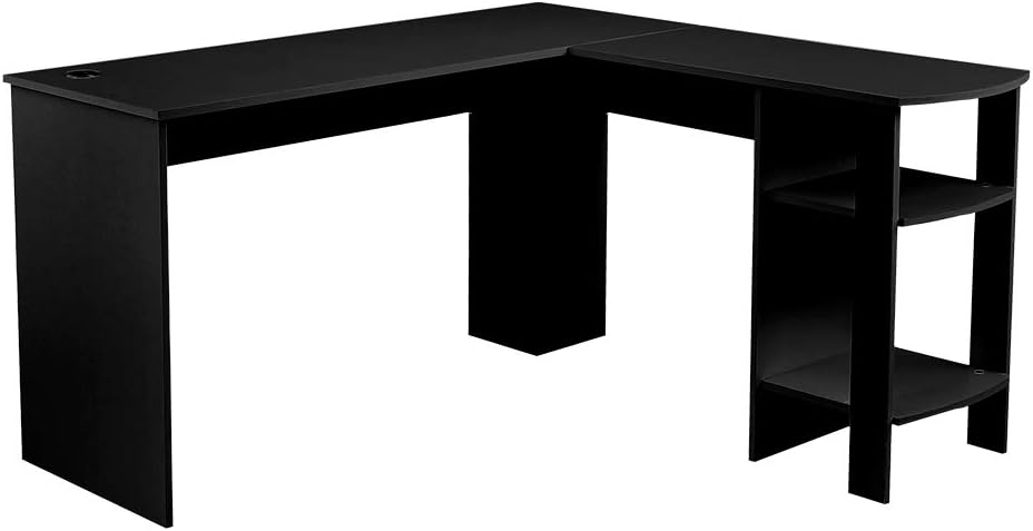 PananaHome Sanmey Large L-shaped Computer Desk Corner PC Laptop Study Table Workstation Gaming Desk with Shelves for Home and Office Black
