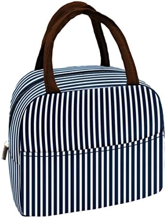 Sonuimy Insulated Lunch Bag Women, Reusable Cute Tote Lunch Box for Men & Adult, Leakproof Cooler Lunch Bags for Work Office Travel Picnic (Navy White Strip)