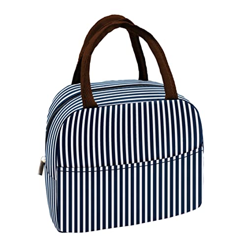 Sonuimy Insulated Lunch Bag Women, Reusable Cute Tote Lunch Box For Men & Adult, Leakproof Cooler Lunch Bags For Work Office Travel Picnic (Navy White Strip) #TOP6