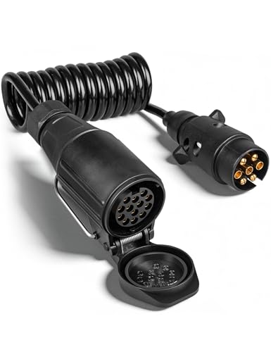 RED WOLF 7 Polig auf 13 Polig Anhänger Adapter 2M Spiralkabel, 7-poliger Stecker auf 13-polige Buchse Verlängerungskabel für PKW Wohnwagen Wohnmobil Bootstrailer