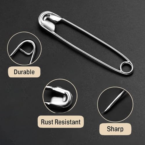 Image of Safety Pin | Stainless Steel Rust-Resistant Safety Pins for Saree, Dupatta, Sewing, Tailoring, Quilting, Craft, Baby Clothes & Daily Household Use (Silver, 04)
