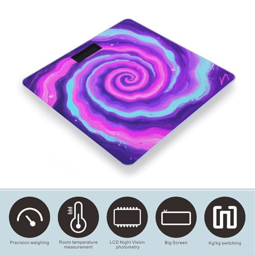 Báscula digital de baño patrón violeta y rosa con vidrio templado miniatura 3