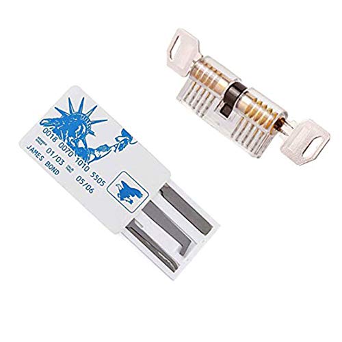 Mcvcoyh Lock Pick Set, 5 Piece Lock Picking Tools + 1 Transparent Training Locks for Beginner and Locksmith Training (Transparent)