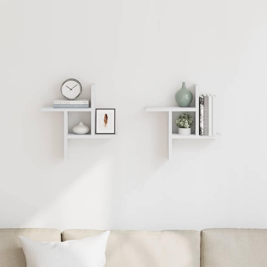 White Floating Wall Shelf Set, Engineered Wood, 15x5 Inch Display Ledge for Living Room, Modern Bathroom Decor, 2 Pack