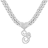 Cursive Silver Initial Pendant Necklaces Alphabet Pendant Miami Cuban Link Chain Necklace for women Hip Hop Iced Out Letter Chain with Pendant Jewelry … (Cuban Link Chain G)