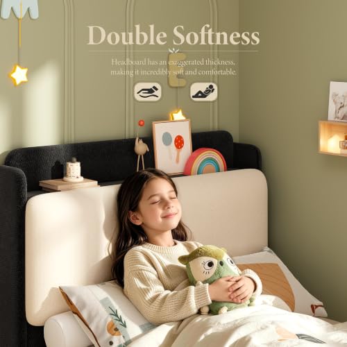 Image of Garvee Twin Size Bed Frame with Recessed Shelf for Kids- Black & Beige
