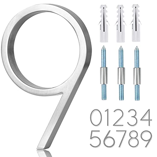 5" Stainless Steel Silver Floating House Number,Metal Modern House Numbers,Outside Garden Door Address Mailbox Decor Number With Nail Kits,911 Visibility Signage Brushed Nickel(9) #TOP10
