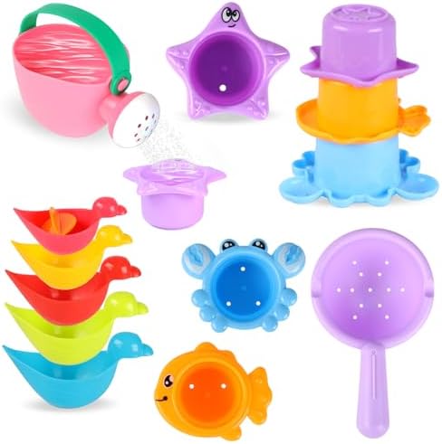 Urker 10 Stück Badespielzeug Baby ab 1 2 3 4 Jahr,Wasserspielzeug Kinder | Schimmelfreies Badewannenspielzeug,Geeignet für Badewanne, Schwimmbad und Strand – ein ideales Geschenk f