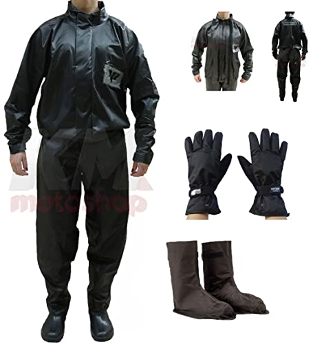 Kit Capa de Chuva PVC Motoqueiro M + Polaina P + Luva Impermeável