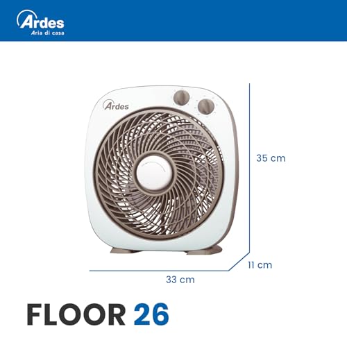 Ardes FLOOR 26 Ventilatore Portatile 45W 26 cm da Pavimento o Tavolo con Oscillazione Automatica, 3 Intensità, Timer, Rotazione 360°, Design Compatto e 6 Pale