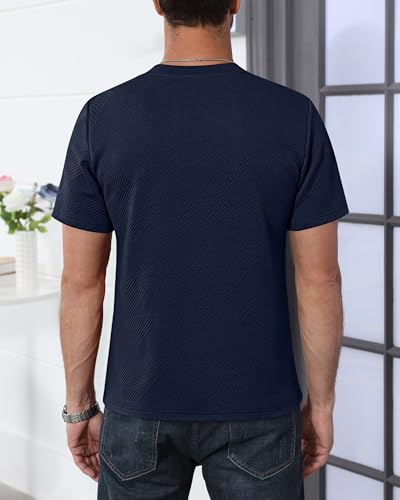 Ficerd 3 Pack Men's Cotton T Shirts Casual Short Sleeve Tops Crew Neck Texture Knit Blouse Fitted Summer Tee3