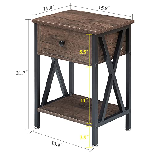 Image of VECELO Nightstand,Modern Bedside End Table, Night Stand with Drawer and Storage Shelf for Living Room Bedroom, Industrial Metal Frame