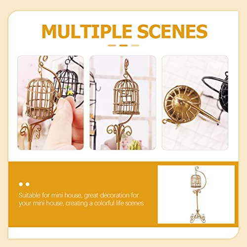Logofun Dollhouse Miniature Furniture Birdcage 1:12 Metal Bird Cage Floor Stand Model Mini Fairy Garden Micro Landscape Accessory Dollhouse Decoration (Glod) #TOP4