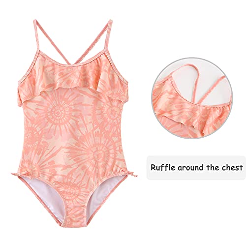 Big Girls One Piece Swimsuits Ruffle Bathing Suit Kids Hawaiian Floral Swimwear Orange Size 12/10-12 #TOP4