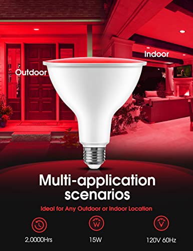 Image of L LOHAS LED PAR38 Red Flood Light Bulbs, Christmas Bright Red LED Flood Light Outdoor 120W Equivalent, 18 Watt Colored Porch Light Bulb, E26 Base for Home Holiday Lighting Party Decoration, 2 Pack